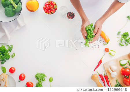 Cooking vegan food in a kitchen Cooking vegan food in a kitchen 121966648