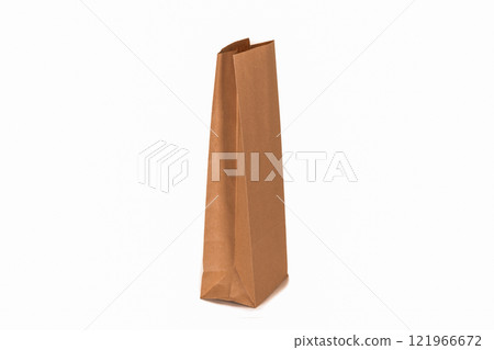 Recycled paper kraft long shopping bag isolated on white background. Recycled paper kraft long shopping bag isolated on white background. 121966672
