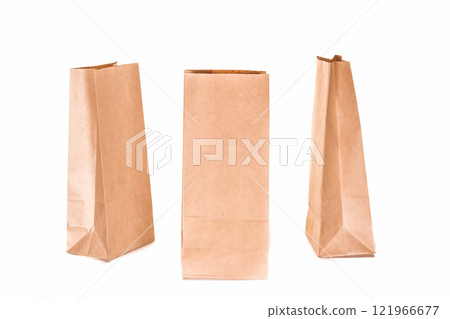 Various kraft paper bags isolated on white background 121966677