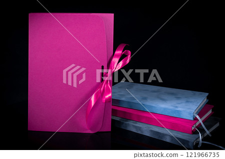 Best gift for men. Man gift concept. Various notebooks with craft gift box black background. Copy space text. Valentine's day, wedding, birthday and special occasion gift concept. Copy space for text. Best gift for men. Man gift concept. Various notebooks with craft gift box black background. Copy space text. Valentine's day, wedding, birthday and special occasion gift concept. Copy space for text. 121966735