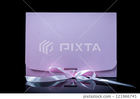 Man gift concept. gift box with luxury bow on dark background. Horizontal with copy space. 121966745