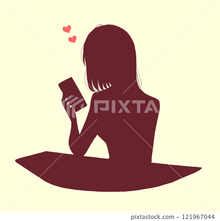 Woman looking at smartphone, silhouette, heart Woman looking at smartphone, silhouette, heart 121967044