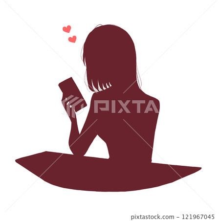 Woman looking at smartphone, silhouette, heart Woman looking at smartphone, silhouette, heart 121967045