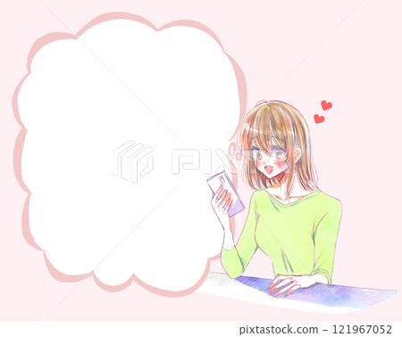A woman looking at her smartphone happily Love A woman looking at her smartphone happily Love 121967052