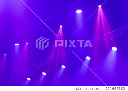 Stage lighting fixtures, blue, purple and pink lighting. 121967183