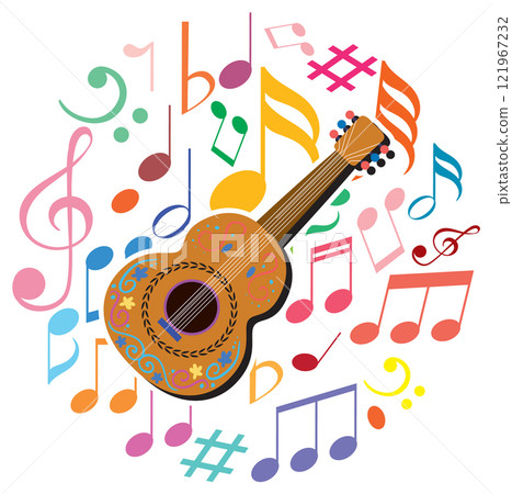 Colorful Musical Notes and Guitar 121967232
