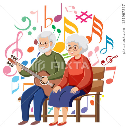 Elderly Couple Enjoying Music Together 121967237