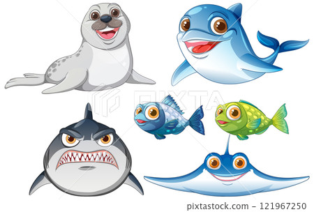 Colorful Ocean Creatures Illustration Colorful Ocean Creatures Illustration 121967250