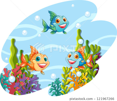 Colorful Fish in Vibrant Coral Reef 121967266
