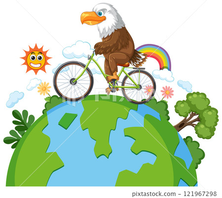 Eagle Riding Bicycle on Earth Eagle Riding Bicycle on Earth 121967298