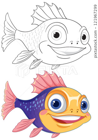 Colorful Cartoon Fish Illustration 121967299