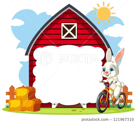 Bunny Riding Bike Near Red Barn 121967310