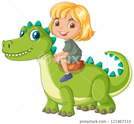 Child Riding a Friendly Dinosaur Child Riding a Friendly Dinosaur 121967318