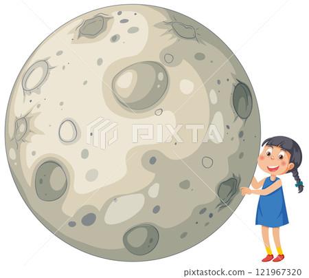 Girl Hugging the Moon Illustration 121967320