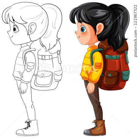 Adventurous Girl with Backpack Illustration Adventurous Girl with Backpack Illustration 121967322