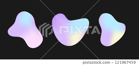 Freeform colorful shapes. Holographic irregular random blobs. Modern graphic design elements. Vector set isolated on black background 121967459