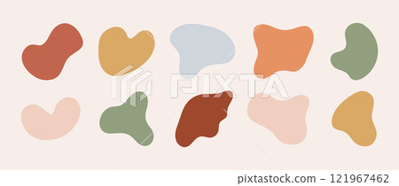 Freeform boho shapes. Abstract irregular random blobs. Modern graphic design elements. Vector set isolated on beige background 121967462