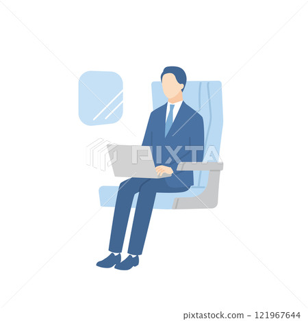 坐在火車或飛機座位上操作筆記型電腦的商人 121967644