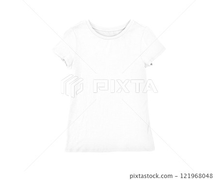 Isolated folded white blank female T-shirt product for design concept mock up Isolated folded white blank female T-shirt product for design concept mock up 121968048