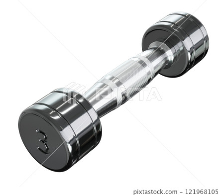 Round Chrome Dumbbell with number 3, weightlifting gym equipment side view Round Chrome Dumbbell with number 3, weightlifting gym equipment side view 121968105