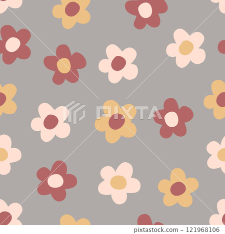 Cute and simple retro flowers seamless pattern. Vector illustration. 121968106