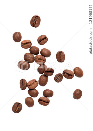 Freshly roasted coffee beans on a white background 121968155