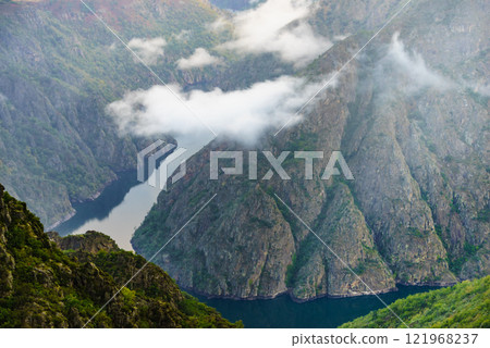 Mountain view. Clouds over river Sil Canyon, Galicia Spain. 121968237