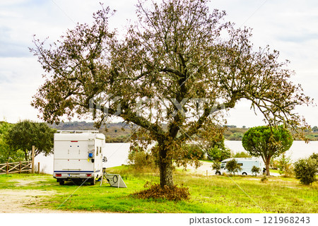 Camper rv camping on nature in Portugal 121968243