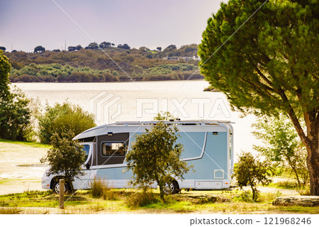 Camper rv camping on nature in Portugal 121968246