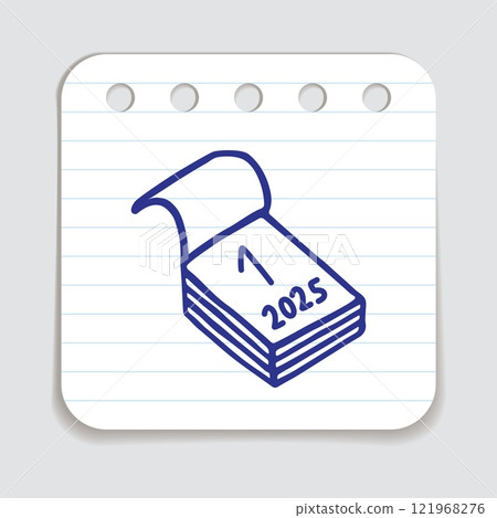 Doodle calendar schedule icon hand drawn with blue pen on a notepaper Doodle calendar schedule icon hand drawn with blue pen on a notepaper 121968276