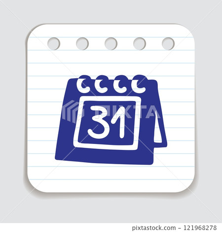 Doodle calendar schedule icon hand drawn with blue pen on a notepaper Doodle calendar schedule icon hand drawn with blue pen on a notepaper 121968278