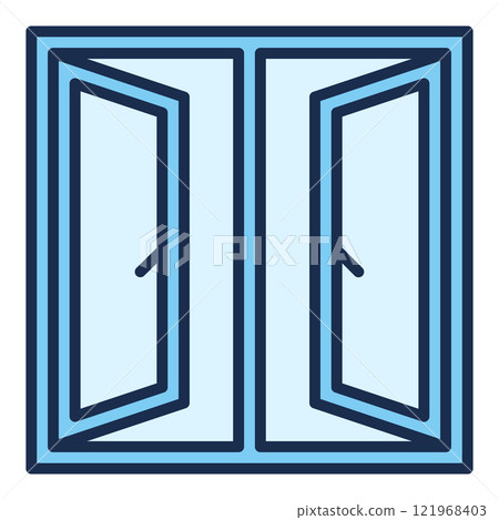 Opened Glass Window vector blue icon or symbol 121968403