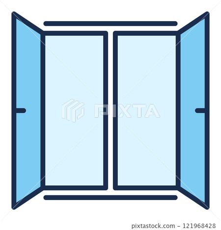 Wide Open Window vector Simple Clear Portal blue icon or symbol 121968428