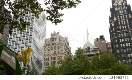 New York City, Manhattan Midtown Bryant Park with Public library, 42 street and Fifth 5 avenue, USA. 121968721