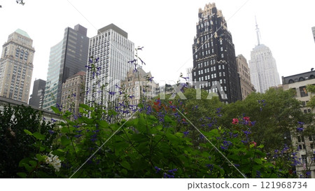 New York City, Manhattan Midtown Bryant Park with Public library, 42 street and Fifth 5 avenue, USA. 121968734