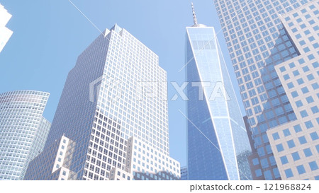 New York City Manhattan Downtown Financial District street. World Trade Center, Battery park, USA. 121968824