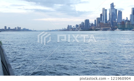 New York City waterfront skyline, Manhattan Midtown cityscape Hudson Yards skyscrapers. New Jersey. New York City waterfront skyline, Manhattan Midtown cityscape Hudson Yards skyscrapers. New Jersey. 121968904
