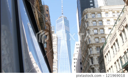 New York City Manhattan, Downtown Financial District. NYC World Trade Center from Fulton street, USA 121969018