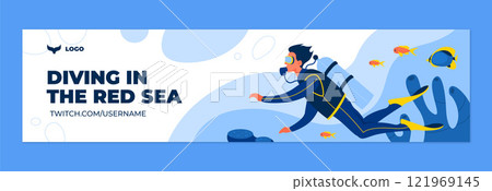 Diving hand drawn flat twitch banner 121969145