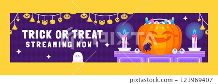 Flat halloween twitch banner template 121969407