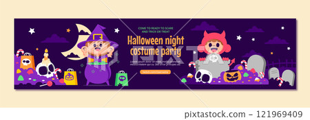 Flat halloween twitch banner template 121969409