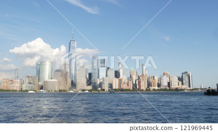 New York City waterfront skyline, Manhattan Downtown Financial district, World Trade Center cityscape 121969445