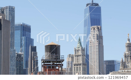 New York City Manhattan Downtown Financial District. NYC World Trade Center, Woolworth building, USA 121969457
