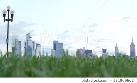 New York City waterfront skyline, Manhattan Midtown cityscape Hudson Yards skyscrapers. New Jersey. 121969668