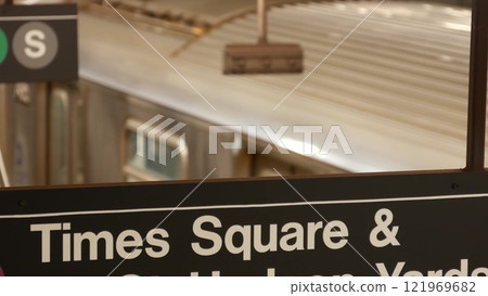New York subway station interior, underground metropolitan platform. United States metro transport. 121969682