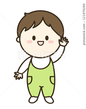 A simple illustration of a boy raising his hand 121970260
