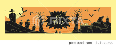 Hand drawn vintage halloween twitch banner Hand drawn vintage halloween twitch banner 121970290