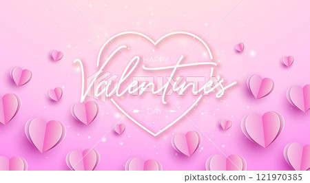 Happy Valentine's Day Banner Design with Heart and Typography Letter on Light Pink Background. Vector Wedding and Romantic Love Valentine Theme Illustration for Flyer, Greeting Card, Holiday Poster or Happy Valentine's Day Banner Design with Heart and Typography Letter on Light Pink Background. Vector Wedding and Romantic Love Valentine Theme Illustration for Flyer, Greeting Card, Holiday Poster or 121970385