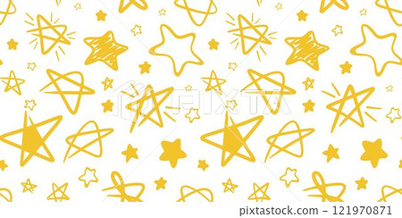 Pencil drawing of yellow stars seamless pattern 121970871