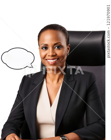 Senior project coordinator, female, African American, 40 years old, with shoulder-length hair and a confident smile, wearing a dark blazer 121970901